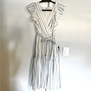 Rebecca Taylor Blue and White Striped Midi Dress